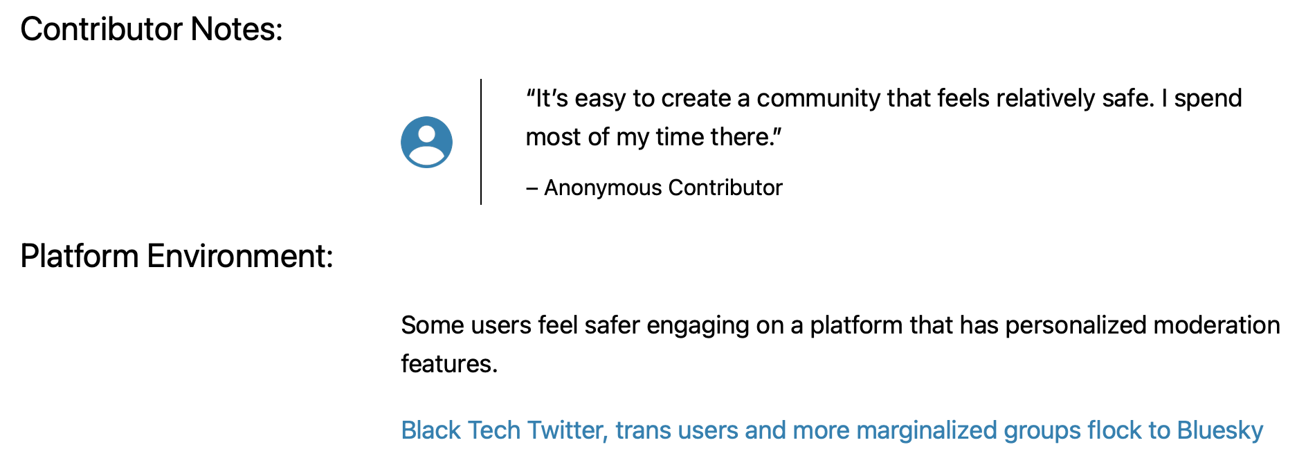 Screenshot of SafeBlaze contributor notes section