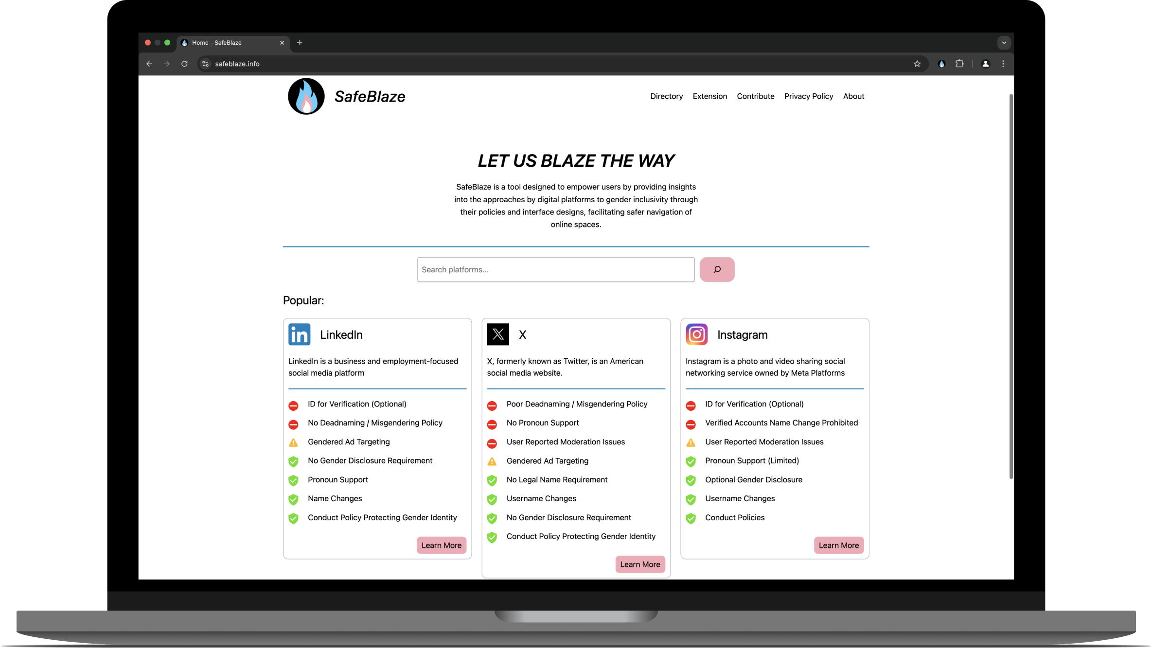 Screenshot of SafeBlaze Homepage